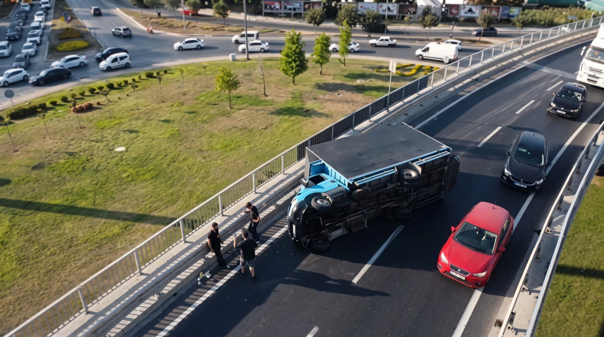 K&Ouml;PR&Uuml;L&Uuml; KAVŞAK'TA KAMYON DEVRİLDİ