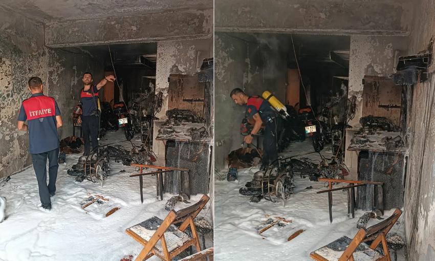 ARMUTLU’DA MOTOSİKLET TAMİRHANESİNDE KORKUTAN YANGIN