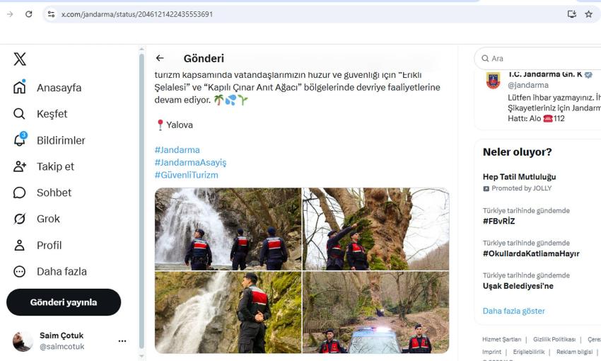 JANDARMA GENEL KOMUTANLIĞI’NDAN YALOVA PAYLAŞIMI